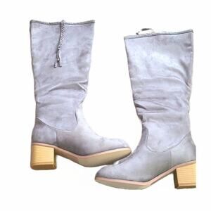 NWOT Journee Collection Sanora Gray Faux Suede Mid-Calf Boots Women’s 6.5